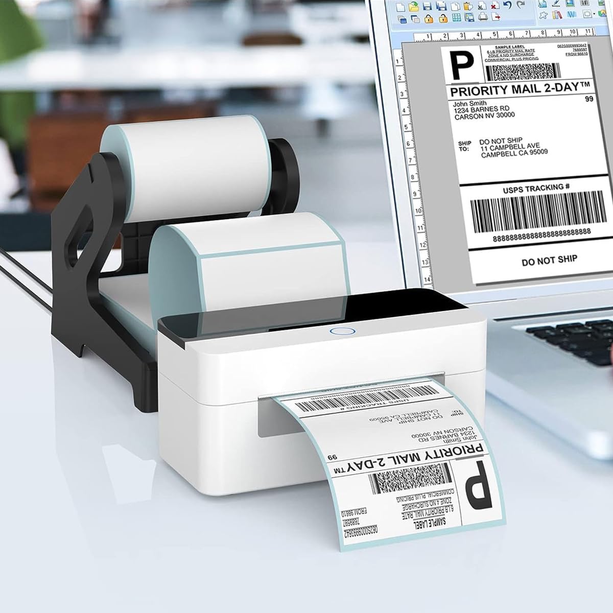 Zeitel® Label Holder Thermal Label Holder for Rolls and Fanfold Labels Shipping Label Stand Desktop Printer Accessory Supplies for Home