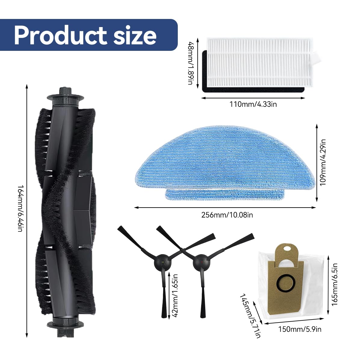 Verilux Vacuum Cleaner Accessories for ILIFE T10S with 11 Piece Set and Easy Installation | Includes Main Brush Side Brushes Filters Mop Cloth and Dust Bags