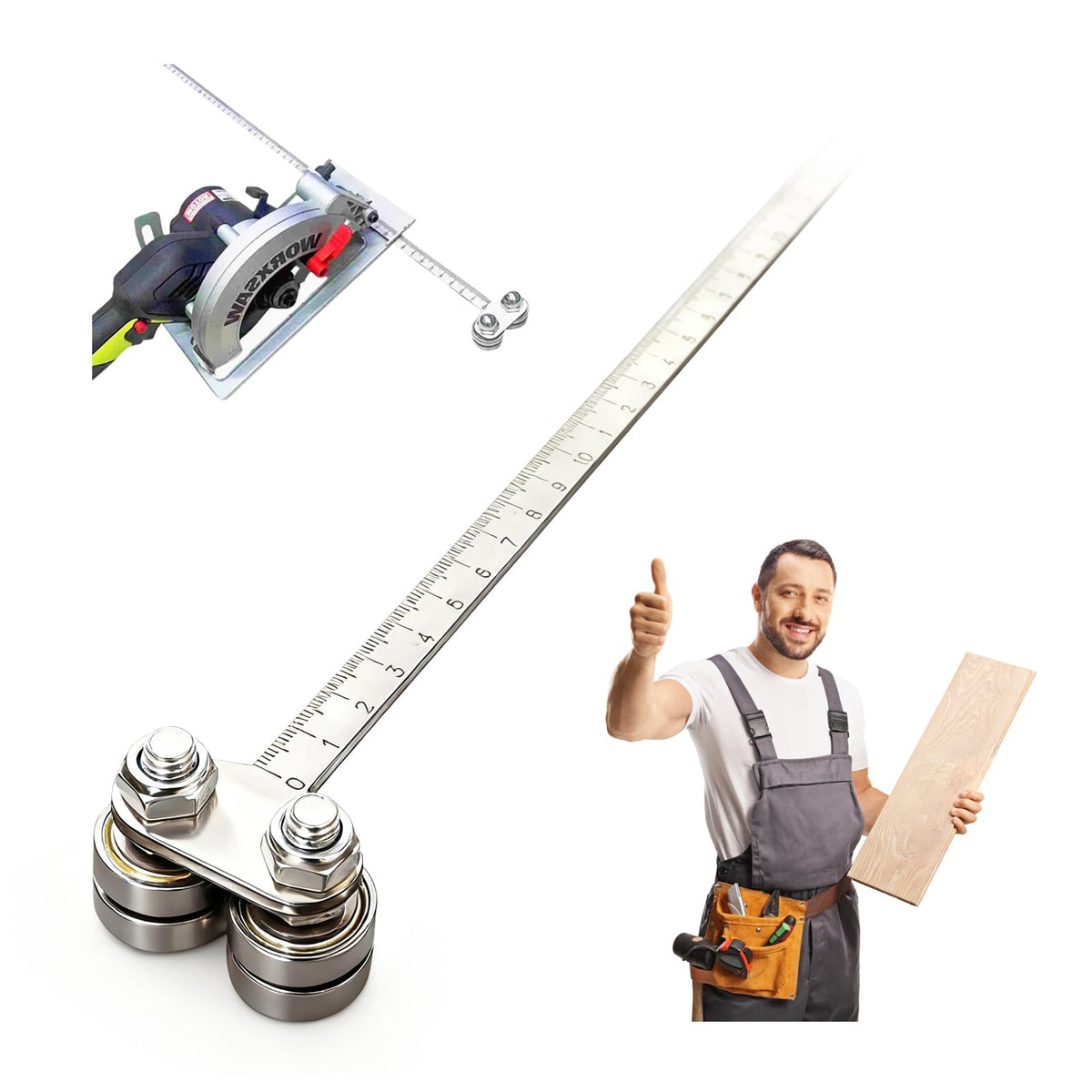 Serplex® 23.6'' Circular Saw Edge Guide Rail with Dual Bearing Rollers, Stainless Steel Rip Fence Cutting Guide Attachment Circular Saw Straight Line Guide for Straight Precision Woodworking Cuts