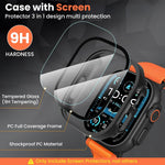 ZORBES® 2 Pack for Apple Watch Ultra 3/2/1 49mm Case, Ultra-Thin Tempered Glass Screen Protector, All-Around PC Protection Cover for iWatch Ultra 49mm 3/2/1r, Bllack
