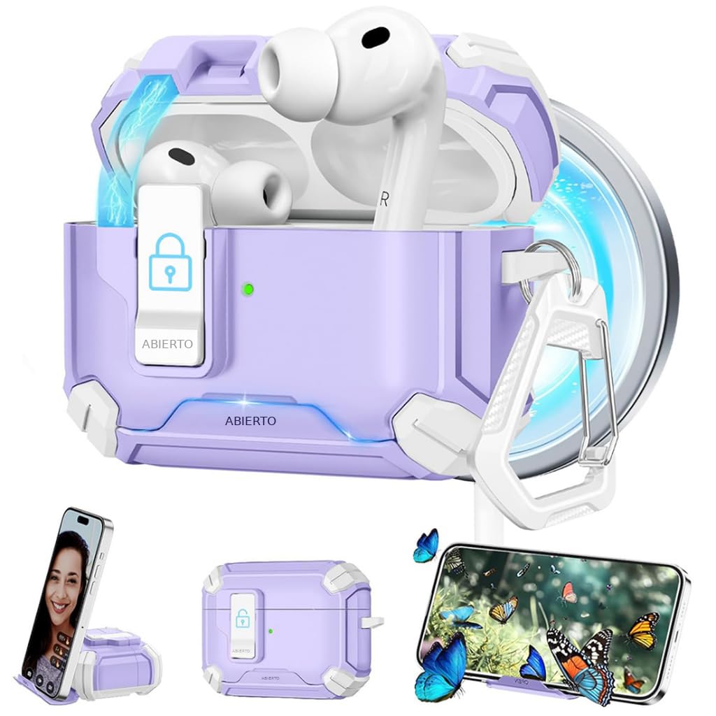 ZORBES® Compatible with AirPods Pro 3 Generation Case, Earbud Charger Case Cover with Lock & Carabiner, Support Wireless Charging, Fashion TPU Anti-Scratch Protective Case Cover -Purple