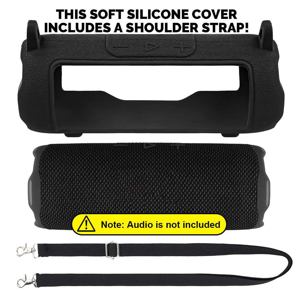 ZORBES® Silicone Case for JBL Flip 7 Portable Waterproof Speaker, Portable Travel Soft Cover with Shoulder Strap, Protective Skin Case (Black Case Only)