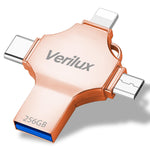 Verilux Pendrive 256GB for iPhone and Android with 4 in 1 Connector | Metal Keychain Design