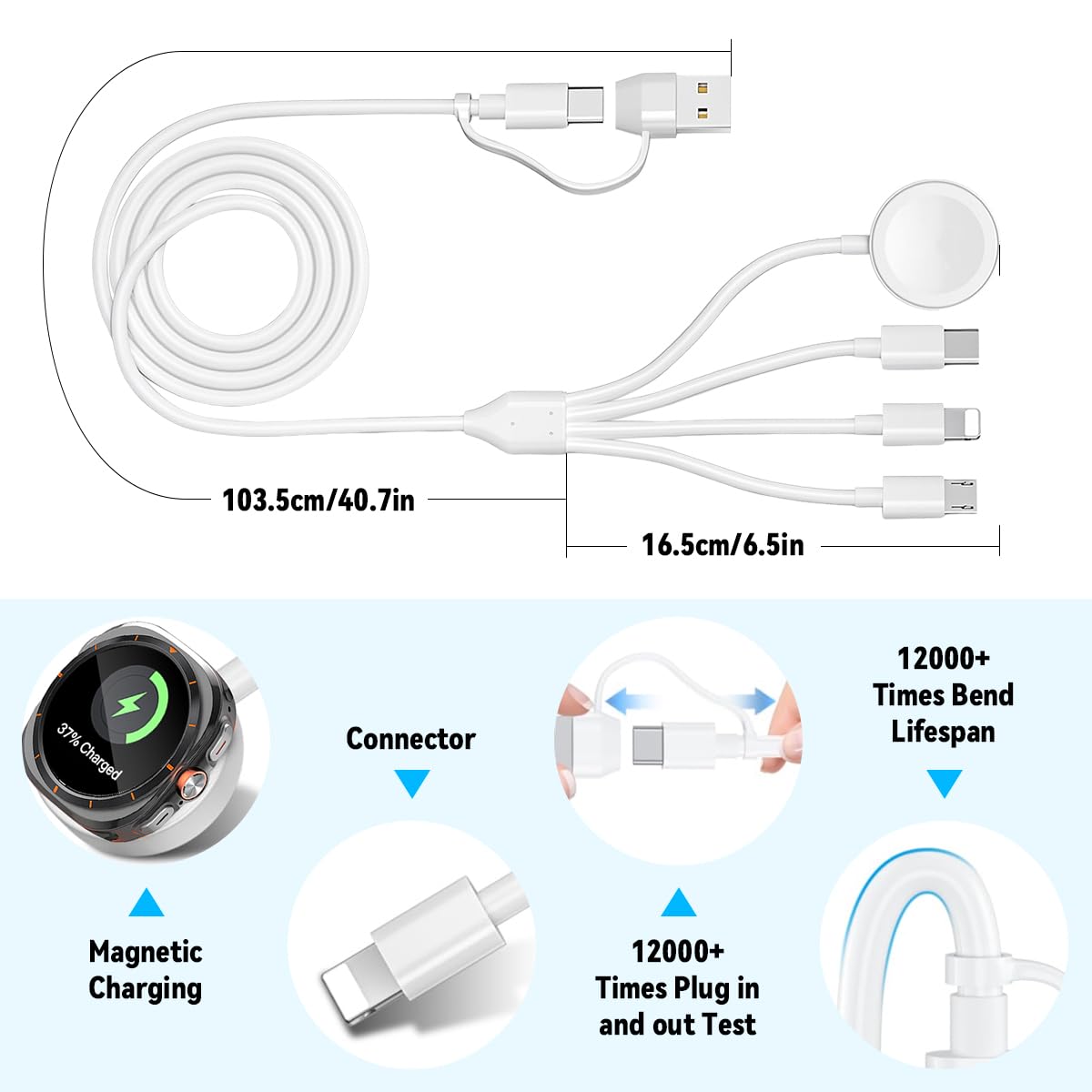 Verilux Multi Type C Cable for iPhone and Galaxy featuring 1.2m Length & Magnetic Charging | 4 in 2 Fast Charger