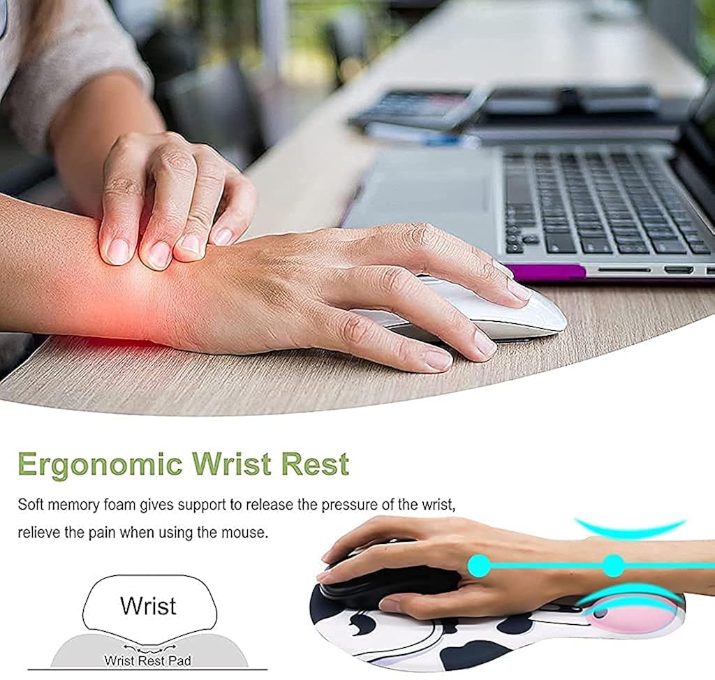 ZORBES® Mouse Pad with Wrist Rest Non-Slip Backing Cow Anime Cute Gel Easy-Typing Pain Relief for Gaming Office Computer Laptop 3PCS