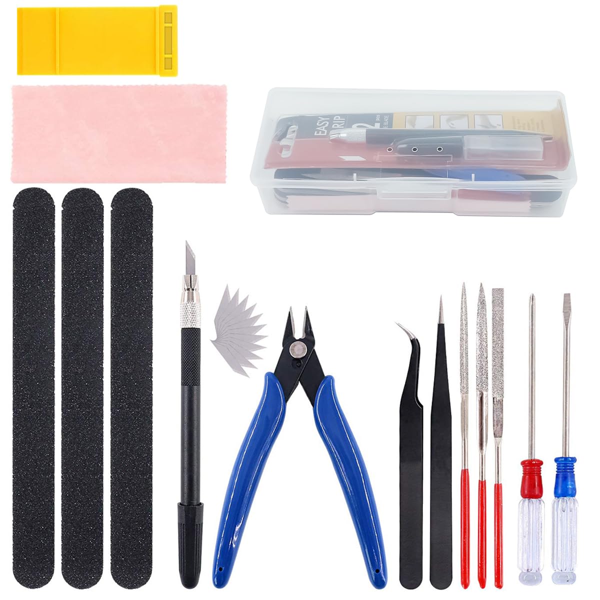 Serplex® Assembly Model Tool Kit Assembling Model Tools Repair Kit with Tool Box Polishing Tools Screwdivers, Utility Gundam Tool Kit for Car Models, Aircraft, Basic Model Building, Set of 15Pcs