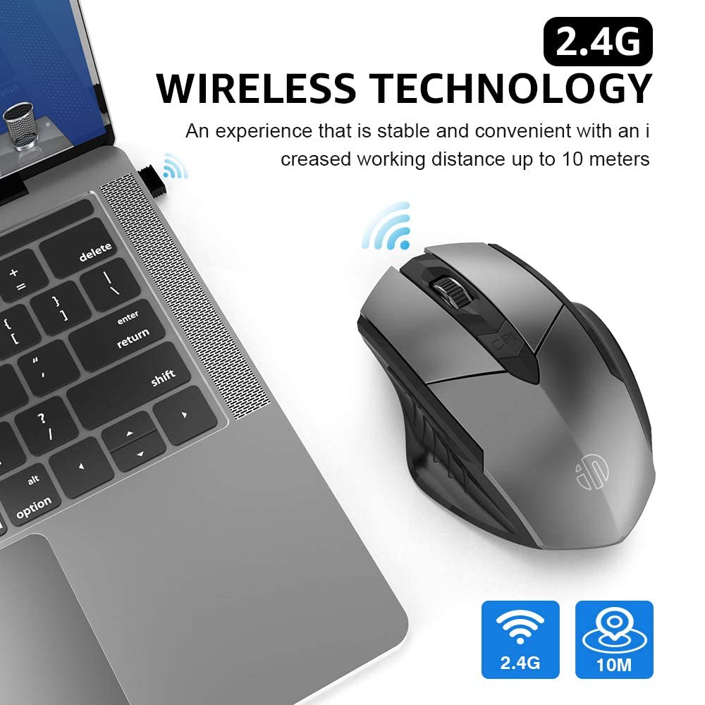 Verilux Wireless Mouse Rechargeable, Ergonomic USB 2.4G Cordless Mice PC Laptop Computer Mouse with 6 Buttons, 1600DPI 3 Adjustment Levels for Windows Mac MacBook Linux