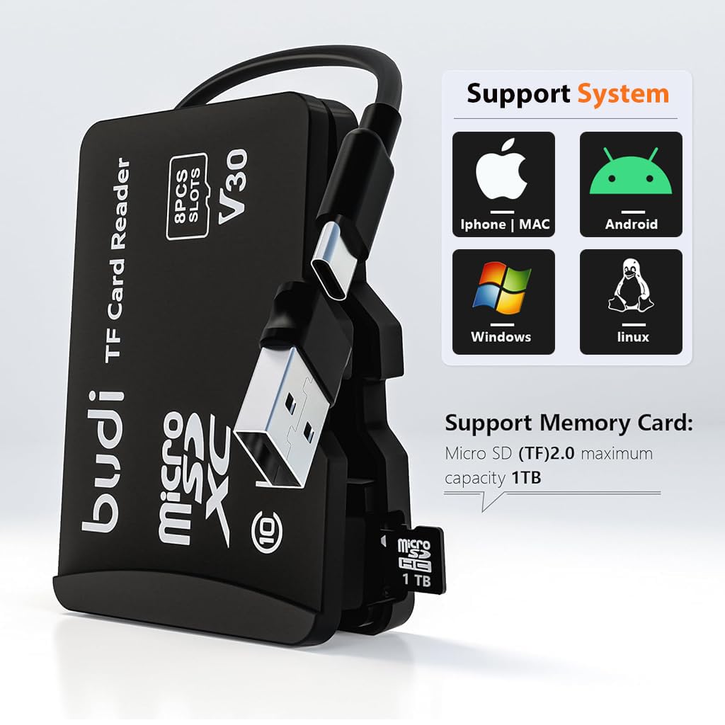 Verilux USB C Micro SD Memory Card Reader with 8 Slots and Flip Up Lid | Universal for Phone Laptop PC 2PCS
