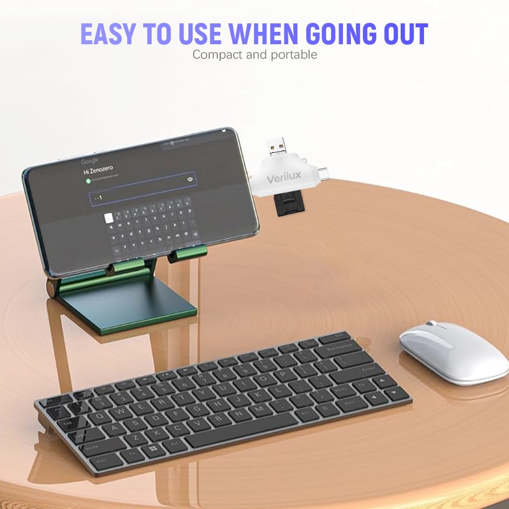 Verilux SD Card Reader for iPhone and Android with 4 Connectors and TF SD Slots | High Speed Data Transfer