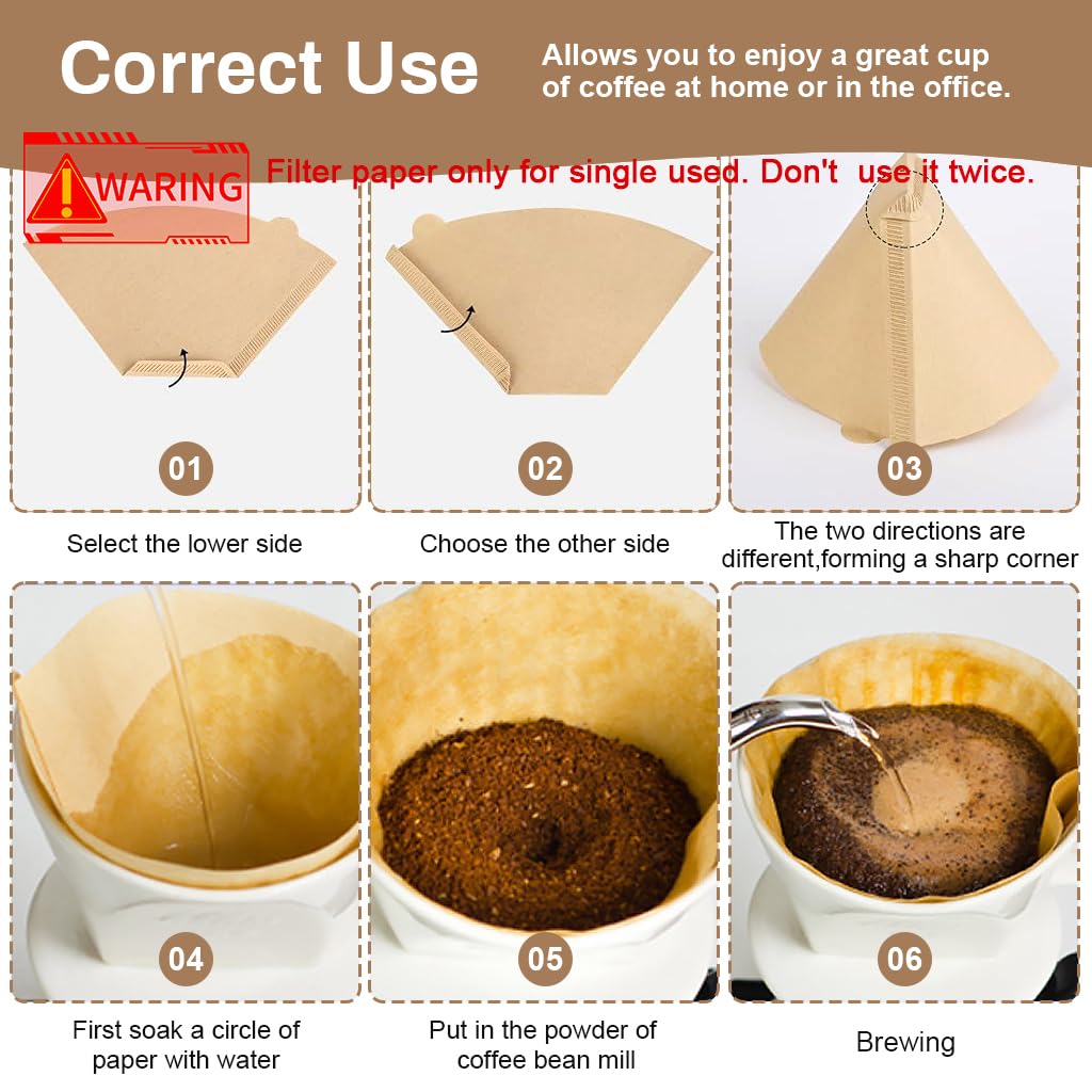 Zeitel® Coffee Filter Paper for Brewing Coffee 100 Counts Natural Unbleached Coffee Wedge-Shaped Filter Paper Disposable Coffee Filters Paper Fit for Drip Coffee