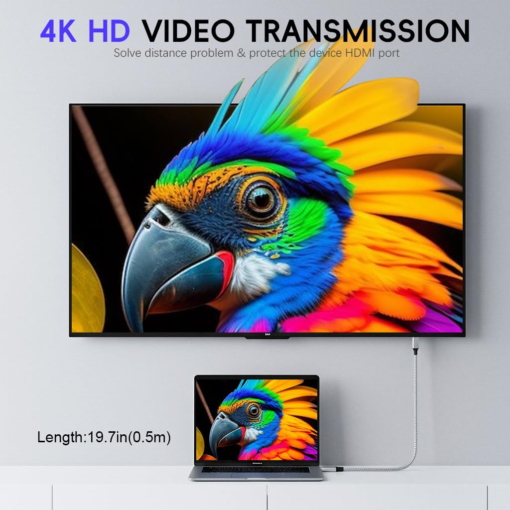 Verilux USB C Extension Cable 0.5M for Charging and 4K Video | PD 100W with Metal Connector