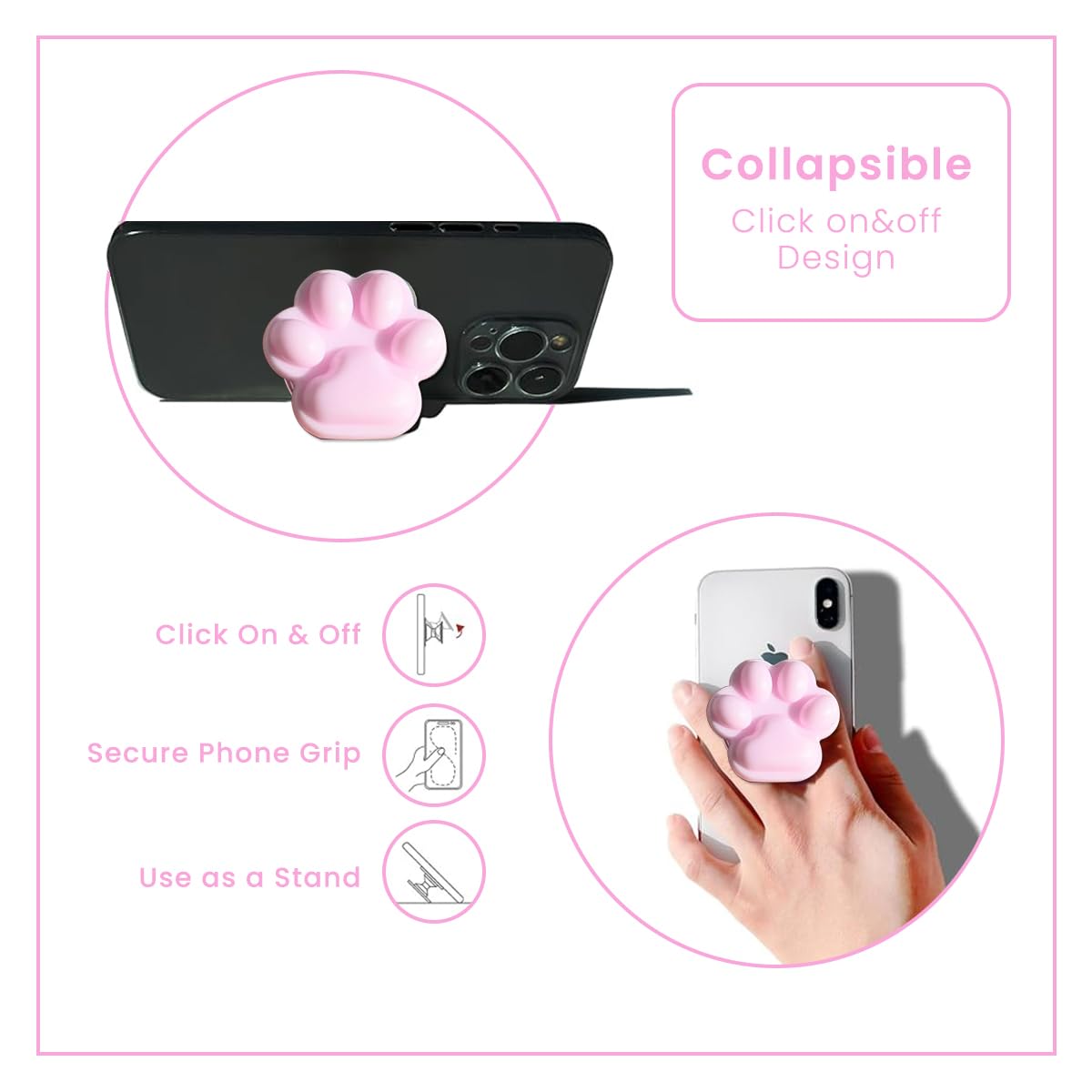 ZORBES® Cute 3D Cat Paw Shape Expandable Collapsible Mobile Phone Grip Stand Holder for Smartphone Tablet Cell Phone Accessory