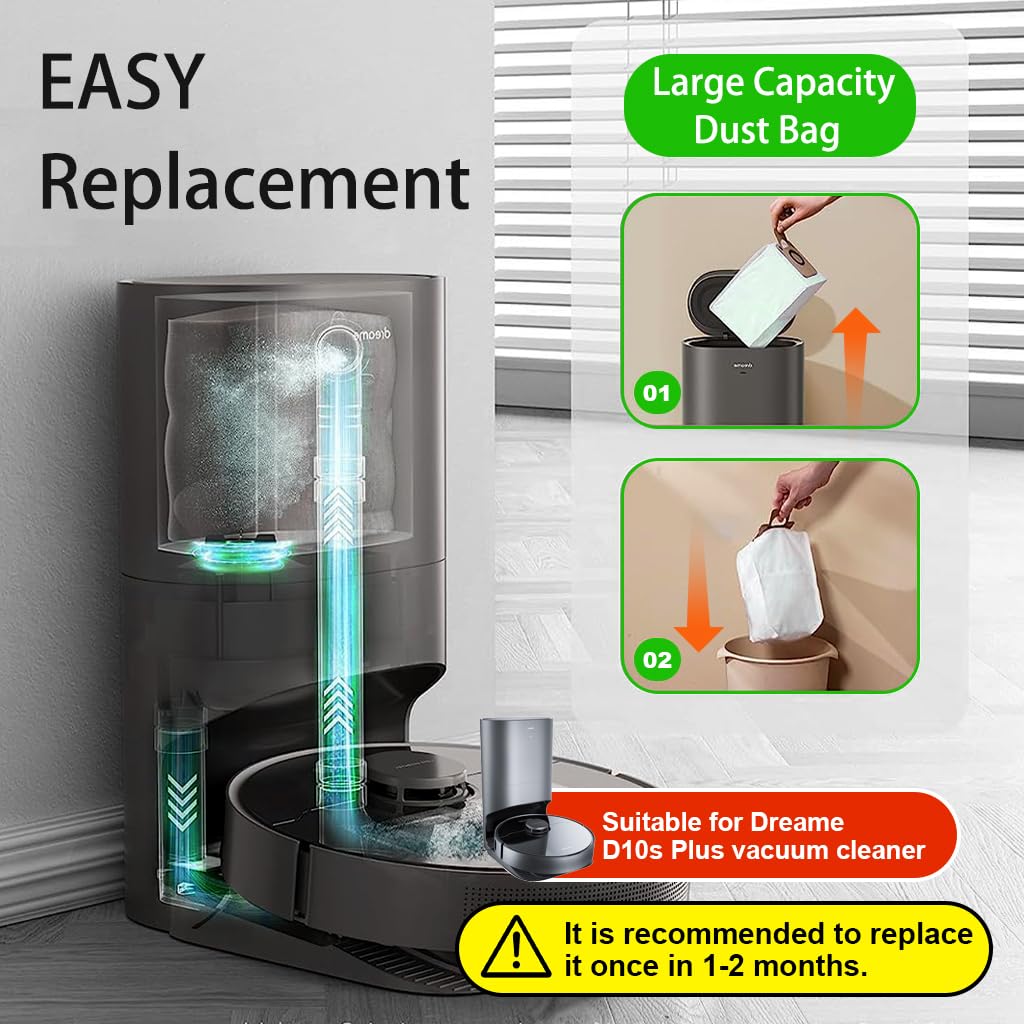 Verilux Replacement Dust Collector Bags for Dreame D10s Plus 12PCS | Multi Layer Filtration