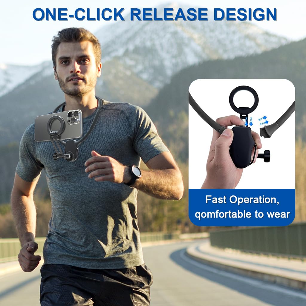 ZORBES® 2-in-1 Magnetic Neck Phone Mount & Chest Harness Adjustable POV Camera Holder for Hands-Free Vlogging Strong Magnetic Phone Grip for Filming, Cooking, Sports, Live Content