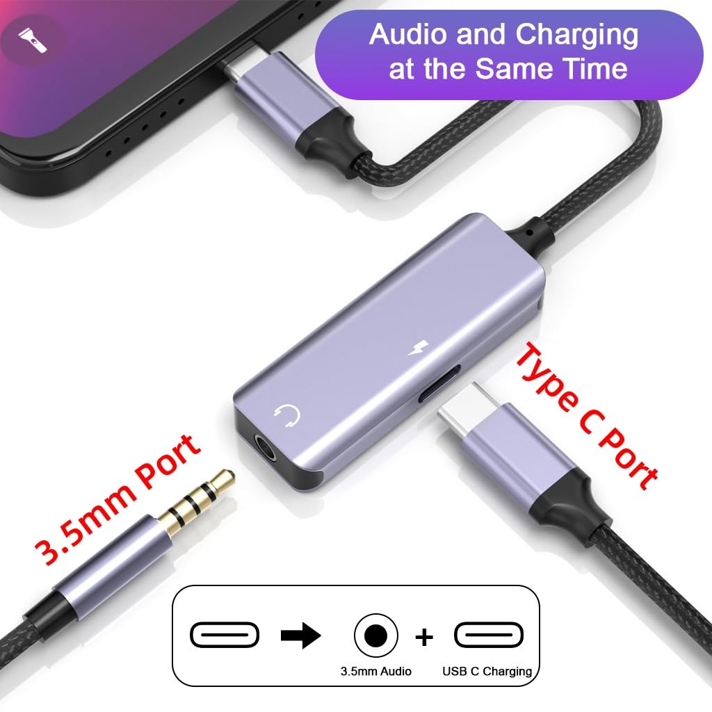 Verilux Type C to USB Adapter with 3.5mm Jack for Charging and Calls featuring 30W PD | Metal Housing
