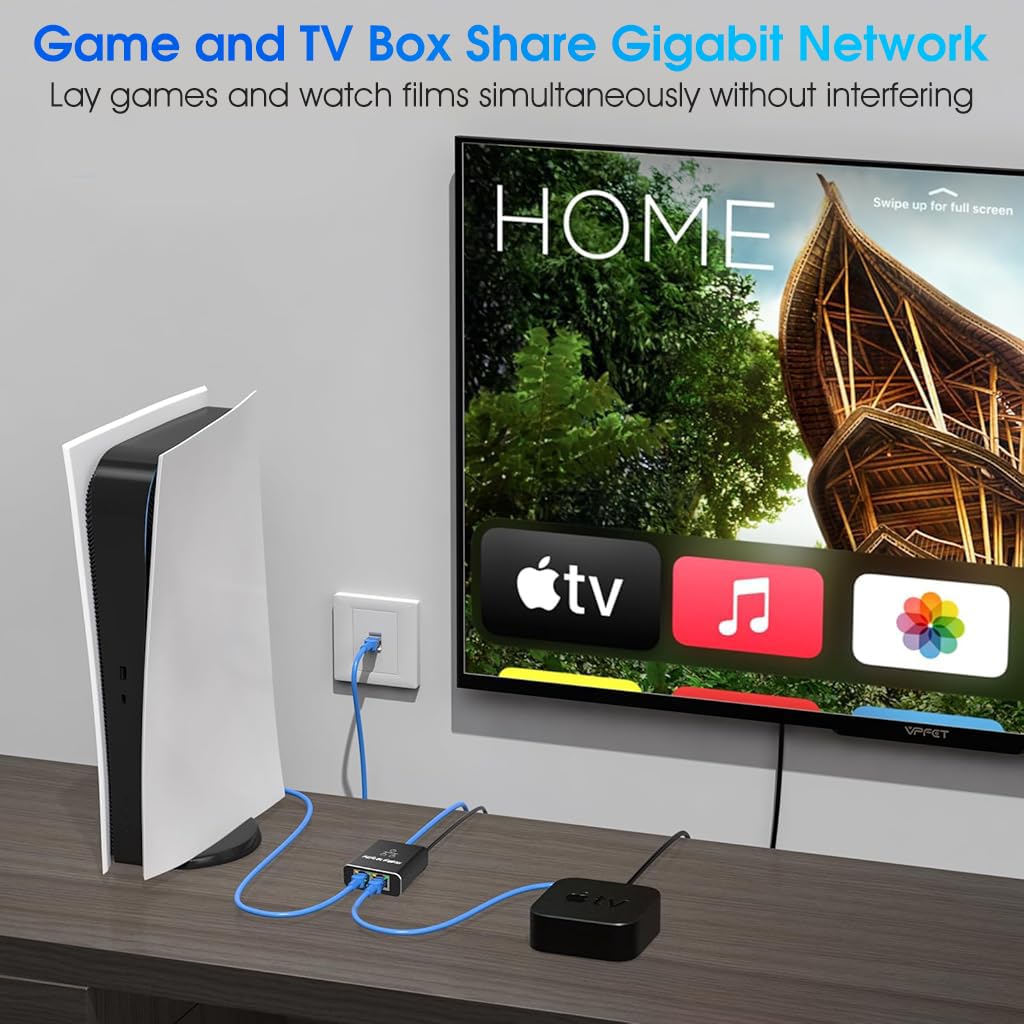 Verilux® Ethernet Splitter USB C Powered 1000Mbps 1 to 2 Ethernet Splitter Ethernet Network Splitter Portable Gigabit Ethernet Splitter for Home, Office, Travel