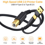 Verilux USB Printer Cable for HP Canon Epson with 6.6ft Length and Dual USB C & Type A | 480Mbps Data Transfer