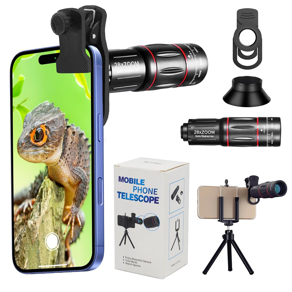 ZORBES® 18X Telephoto Monocular for Phone, High-Power Zoom Lens with Universal Smartphone Clip, Tripod, Portable Telescope for Bird Watching, Hiking, Sports, and Concert