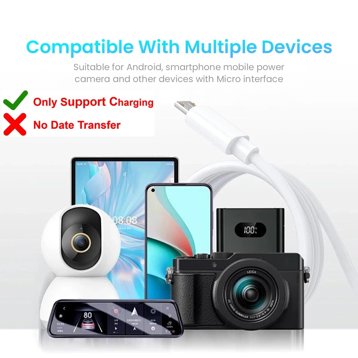 Verilux Micro USB Extension Cable for Security Cameras with Reinforced Connectors 16.4 ft