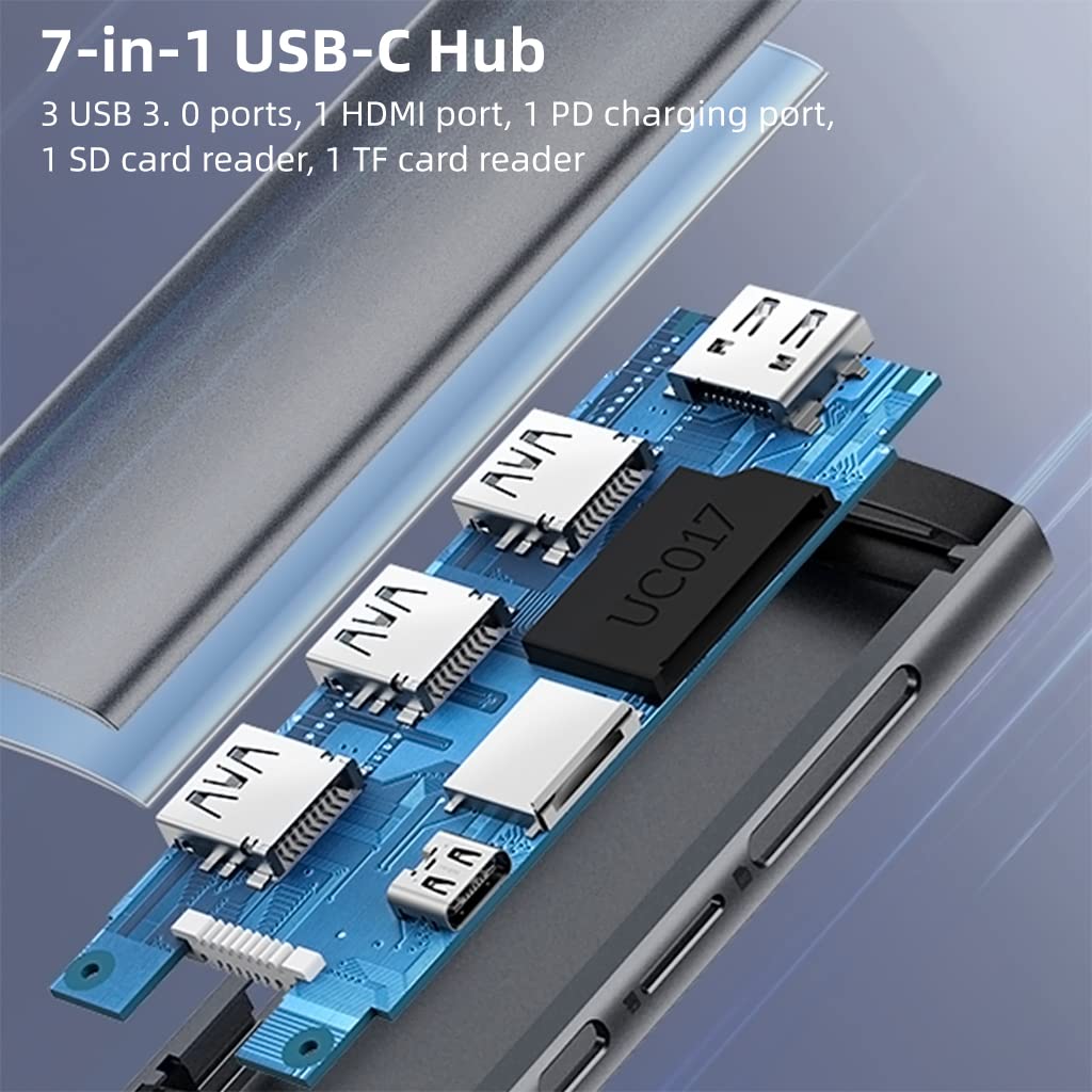 Verilux USB C Hub for Laptops with 7 Ports and 4K HDMI | 100W Power Delivery Charging