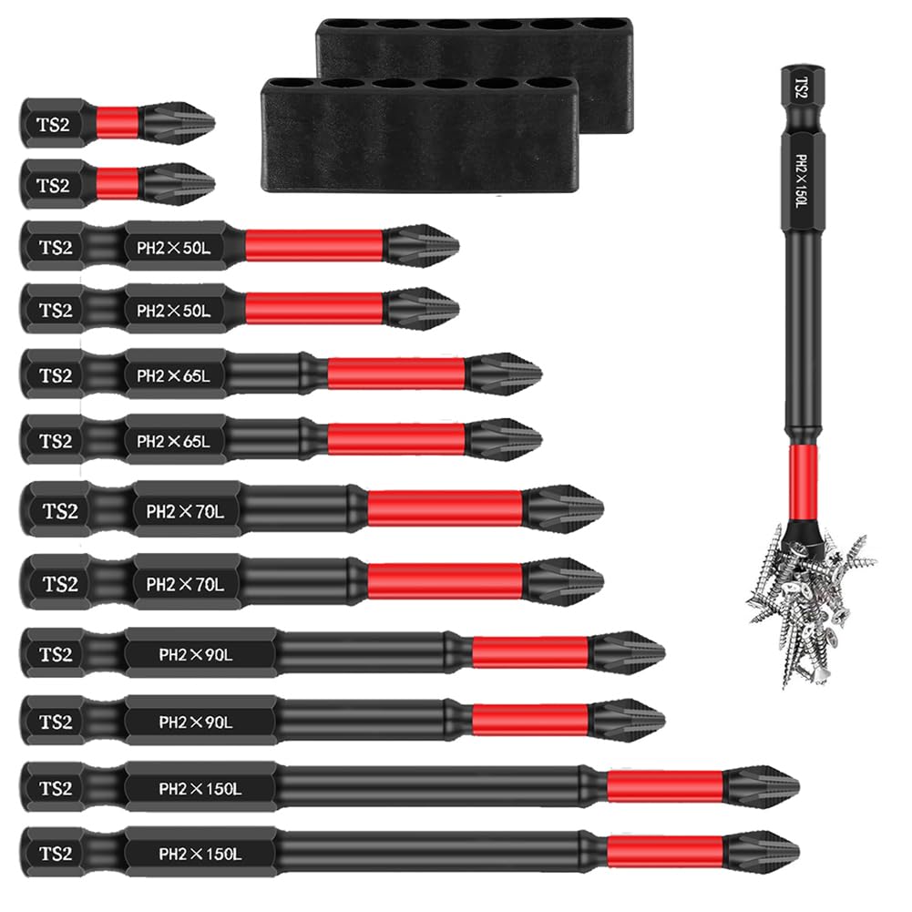 Serplex® Set of 12 TS2 Screwdriver Bit Heavy Duty S2 Alloy Steel Hex Shank TS2 Screwdriver Bits with 6 Length Bit for Impact Driver Electric,with Holder