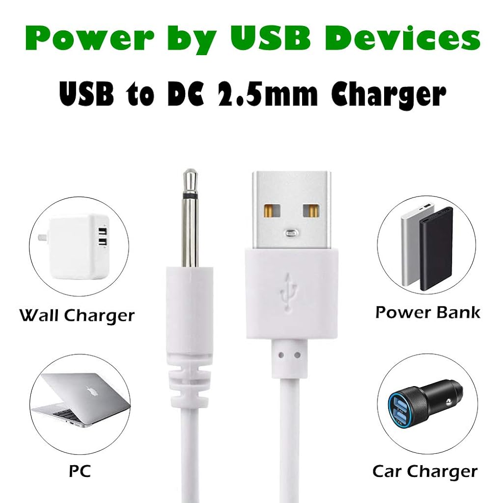 ZORBES® 2.5mm Jack Cable USB to DC Charging for Toy Beauty Product Magic Mate White 3 PCS