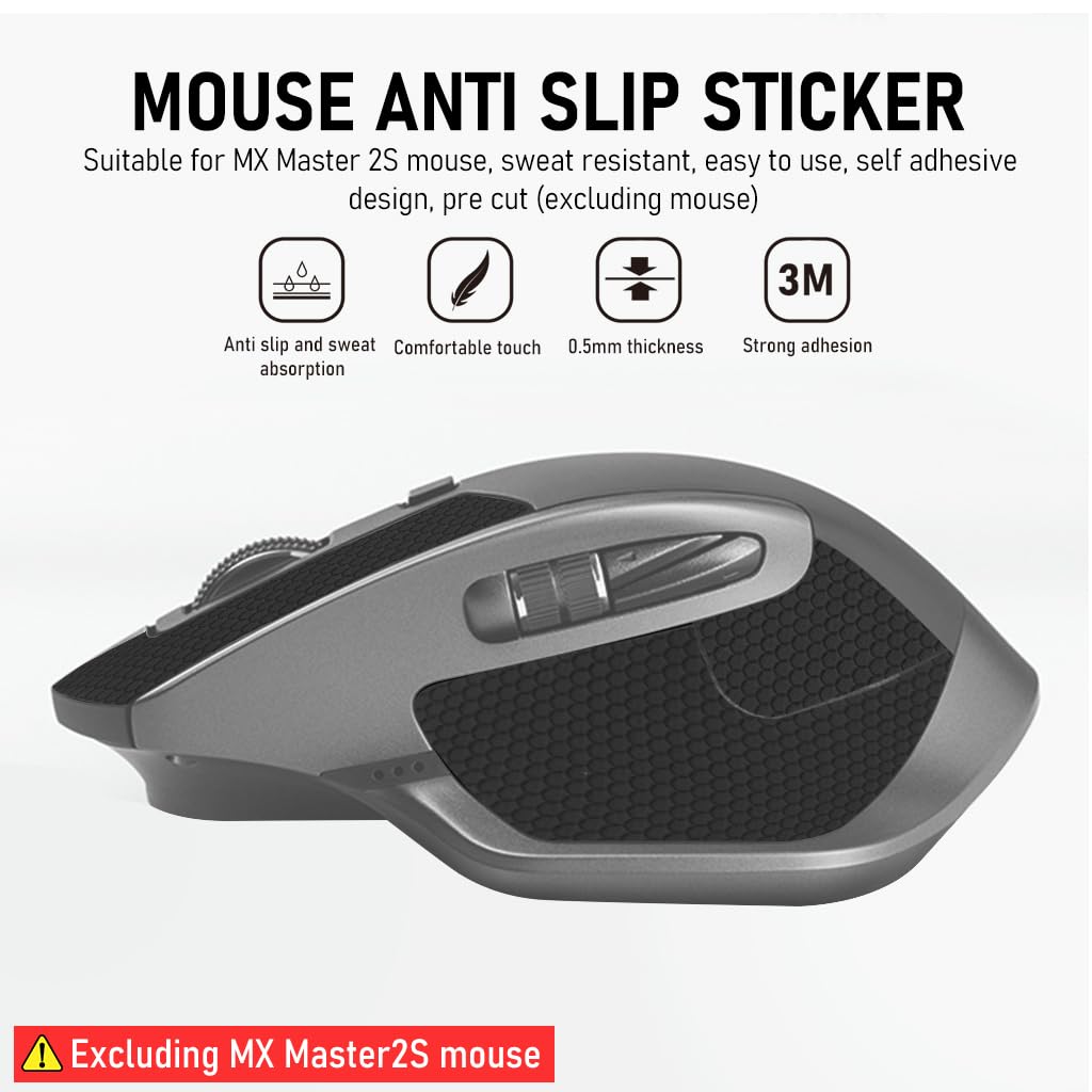 Verilux® Mouse Grip Tape for MX Master 2S Mouse Anti Slip, Non Fading Mouse Skin, Sweat Resistant, Easy to Use, Self Adhesive Design, Pre Cut (Mouse is not Included)
