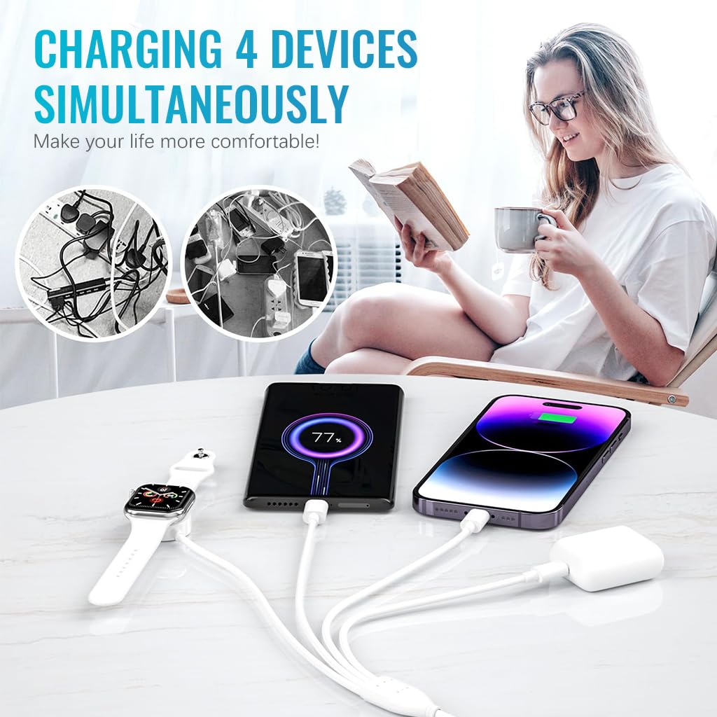 Verilux Watch Charger Cable for Apple with 4 in 2 USB C and Magnetic Pad | 5.9FT Length