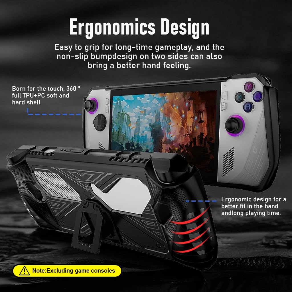 Zeitel® Case for Rog Ally, TPU Case Anti-Scratch TPU Cover for Rog Ally Protective Cover with Folding Kickstand, Non-Slip Protective Case Skin Cover for Rog Ally Game Handheld 2023 Black