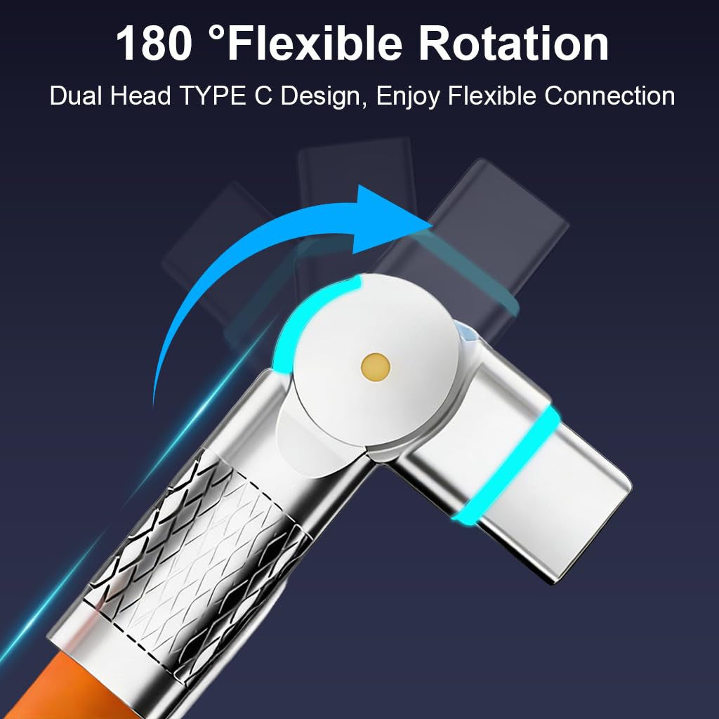 Verilux 9.8ft 240W Type-C Fast Charger Cable | 180-Degree Tangle-Free with LED Light