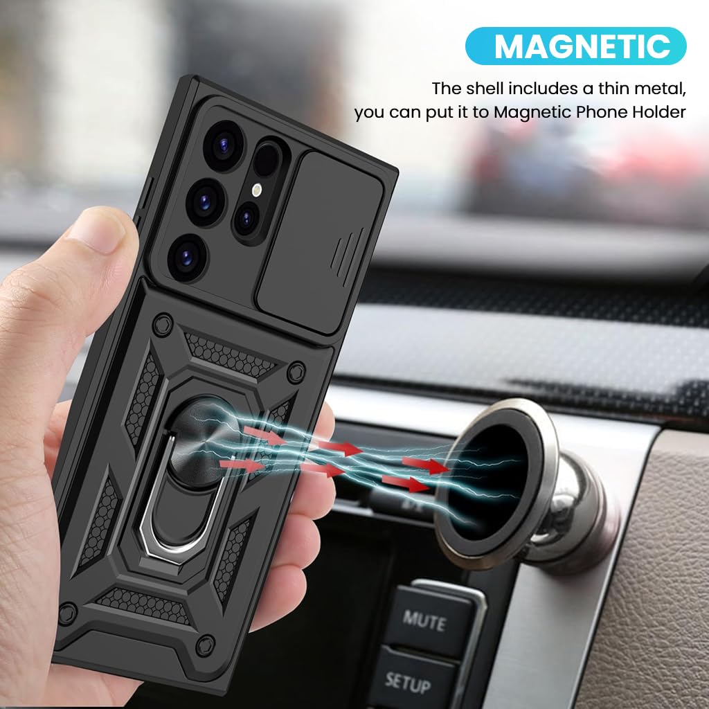 ZORBES® Compatible with Samsung Galaxy Phone Case for Samsung Galaxy S25 Ultra Magnetic Anti-scratch Bumper Phone Case with Folding Kickstand Phone Grip & Sliding Camera Shield