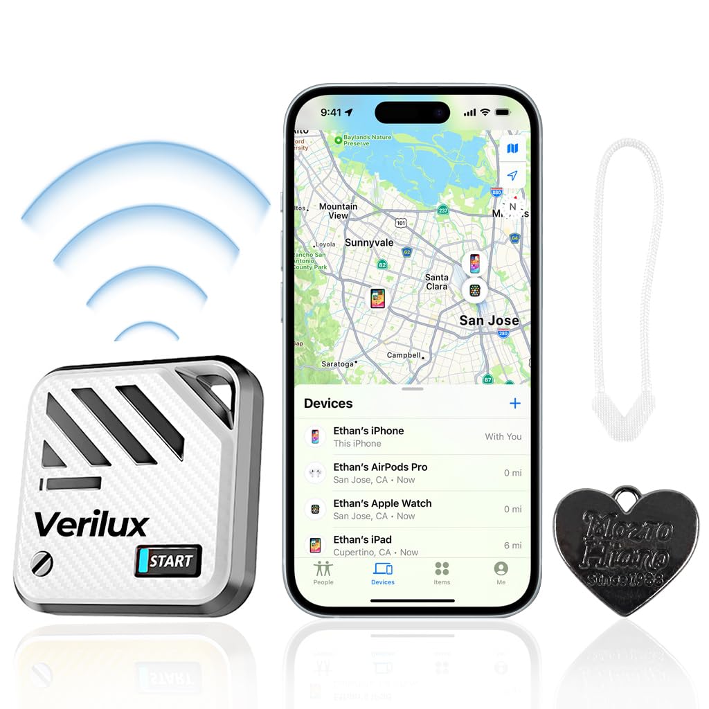 Verilux Air Item Finder for iOS with Loop Hole Bluetooth Tracking | Compact 3.2x3.2x0.94 cm White