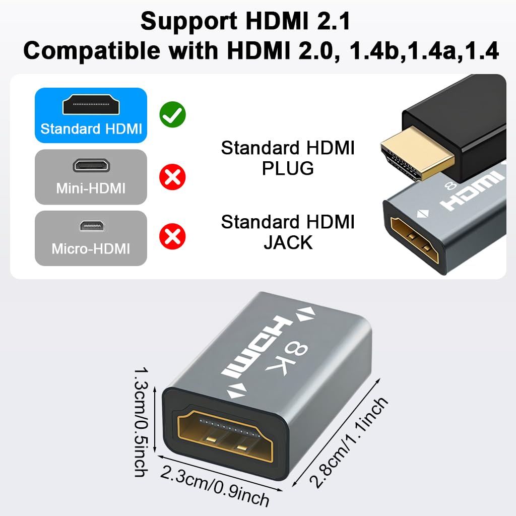Verilux HDMI Coupler for Cable Extension featuring Gold Plated Connectors | 8K UHD Compatible