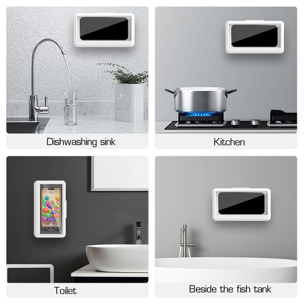 ZORBES® Waterproof Bathroom Wall Mount Phone Holder Case 360° Rotatable Phone Stand with HD Touch Screen Self Adhesive Installation Detachable Phone Holder for 6.8" Phone and Below