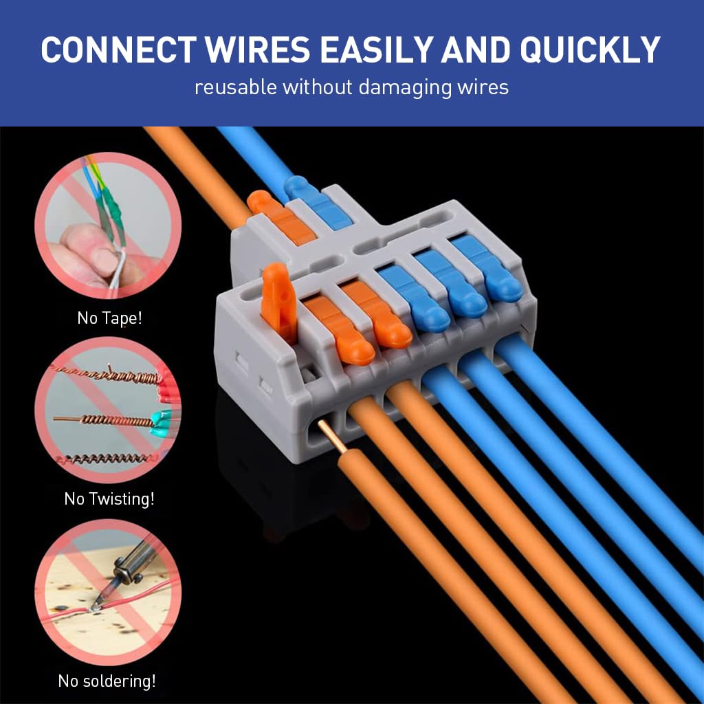 Serplex® 10Pcs Lever-Nut Wire Connectors, 2 in to 6 Out Quick Wiring Cable Connector for AWG 28-12, Compact Electrical Connectors, Versatile Quick Wiring for Hard/Flexible Wire, Flame Retardant