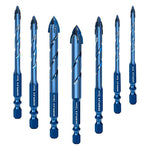 Serplex® 7Pcs Masonry Drill Bit Set, Industrial Strength Tungsten Steel Carbide Drill Bit Tip, 3/4/5/6/8/10/12mm Drilling Bits with Hexagonal Handle, for Wood, Glass, Tile, Metal (within 3mm), Plastic