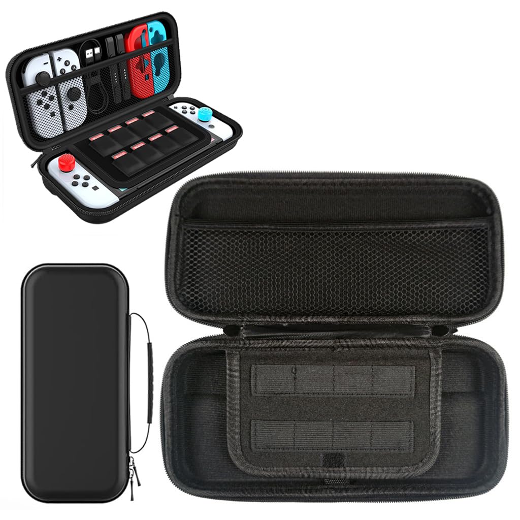 Verilux® Carrying Case for Switch Gamepad, Organizer Bag for Switch/Switch OLED with 8 Games Cartridges Slot 6 Button Cap Screen Protector, Anti-Scratch EVA Storage Bag for Switch
