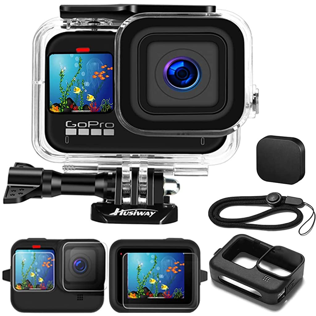 ZORBES® 7pcs Hero 9/10 Accessories Kit -Waterproof Case Tempered Glass Screen Protector Lens Protector HD Front Display Lens Protector Silicone Rubber Protective Case Silicone Lens Cover