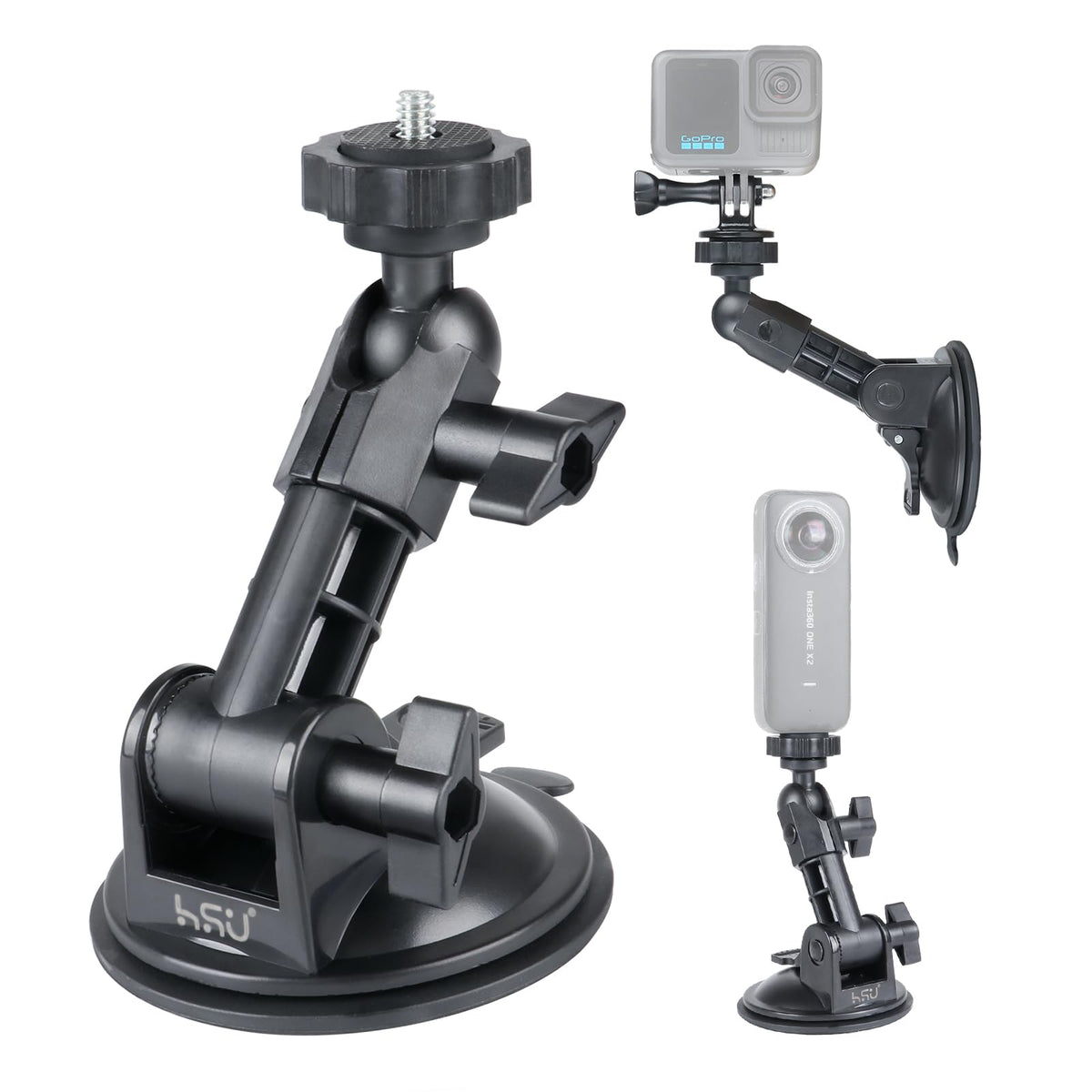 ZORBES® Suction Cup Camera Mount with 1/4" Screw, Adjustable 180° Arm & 360° Ball Head, Strong Vacuum Windshield Mount for Go-Pro, nsta360, D*JI Osmo, Car Window Action Camera Holder