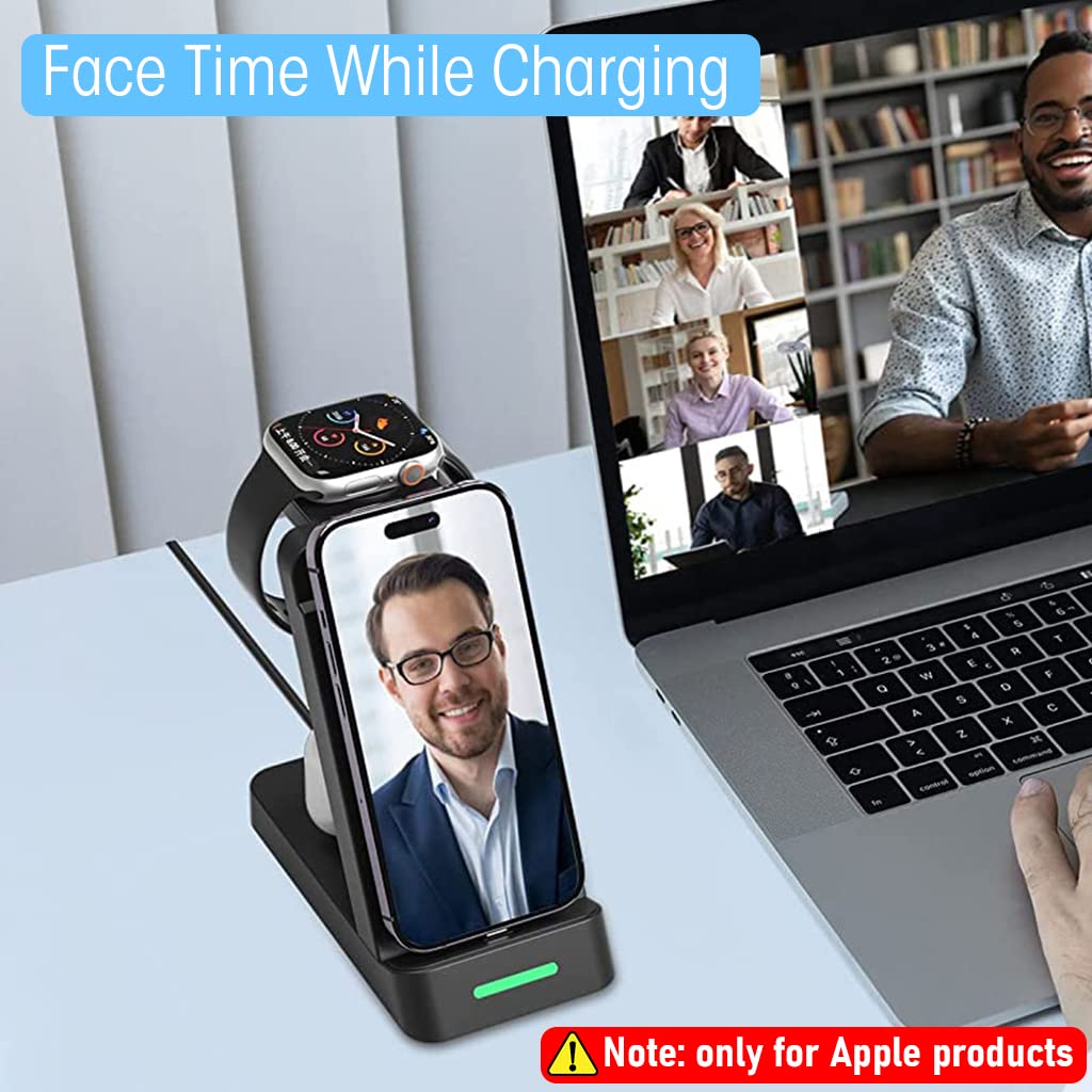 ZORBES® Charging Station for iPhone, for Airpods, for iwatch, 3-in-1 Charger Station with Power Adapter, Fast Wireless Charger Stand for 14/13/12/11/iPhone X/SE Series, Airpods, AirPods Pro, iwatch