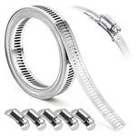 Serplex® 6.6ft Hose Clamp Roll 304 Stainless Steel Hose Clips with 5 Fastening Bolts Attachment Cuttable Hose Clamp Band for Plumbing, Pipe Repairing, DIY