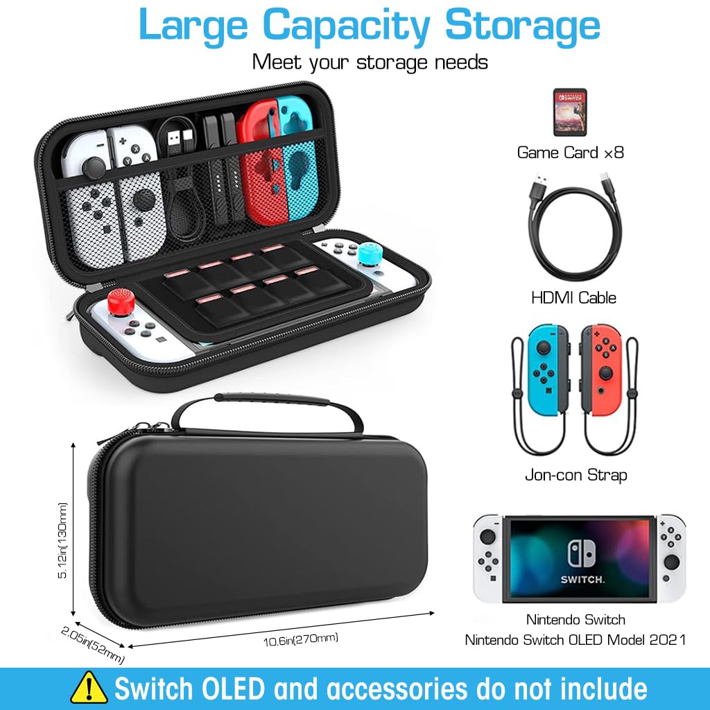 Verilux® Carrying Case for Switch Gamepad, Organizer Bag for Switch/Switch OLED with 8 Games Cartridges Slot 6 Button Cap Screen Protector, Anti-Scratch EVA Storage Bag for Switch