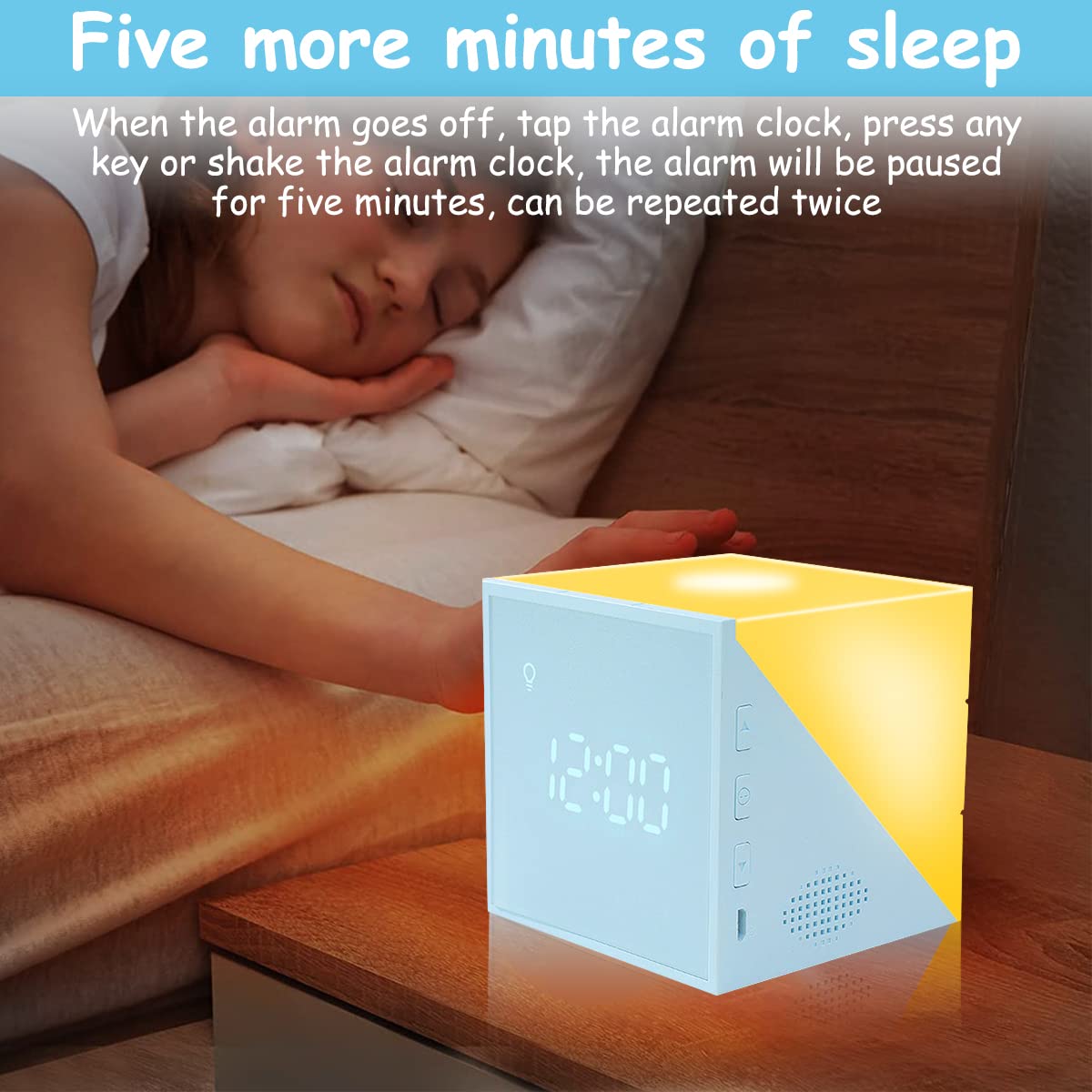 ZORBES® Night Lamp with Alarm Clock, Cube LED Night Light USB Alarm Clock Warm Light Night Lamp for Bedroom Smart Sound Control Timer Function RGB Light Switching Night Lamp for Students Kids Adults