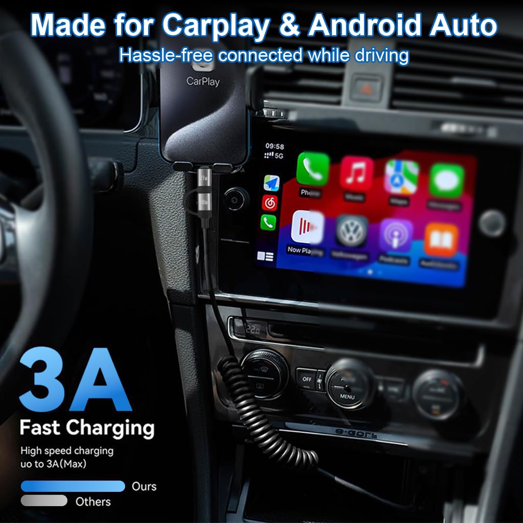 Verilux Type C Charger Cable 4 in 1 4 ft 1.2 m with PD 60 W Fast Charging and Spring Coil Design