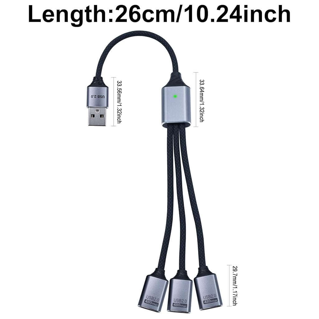 Verilux® 3 in 1 USB to USB Cable, Male to 3 Female Nylon Braided Cable Support 480Mbps Data Transfer for Laptop, PC, Computer, Mac, PS5, Xbox, Keyboard, Car, Mac, Xbox, Laptop, Tablet, Smartphone