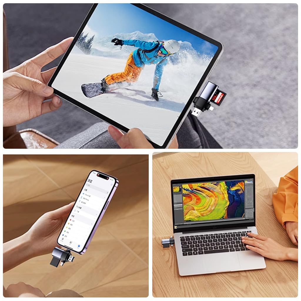 Verilux Card Reader for iPhone with Dual SD and TF Slots featuring 3 in 1 USB C & A Connectors