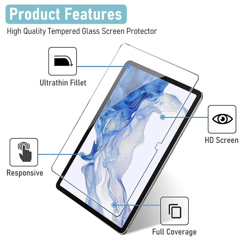 ZORBES® 2 Pack Tempered Glass Screen Protector HD Anti-glare Screen Film Guard for Samsung Galaxy Tab S8 Plus 2022 / Tab S7 FE 2021 / Tab S7 Plus 2020 Release SM-T970 SM-T975 SM-T976, 12.4 Inch