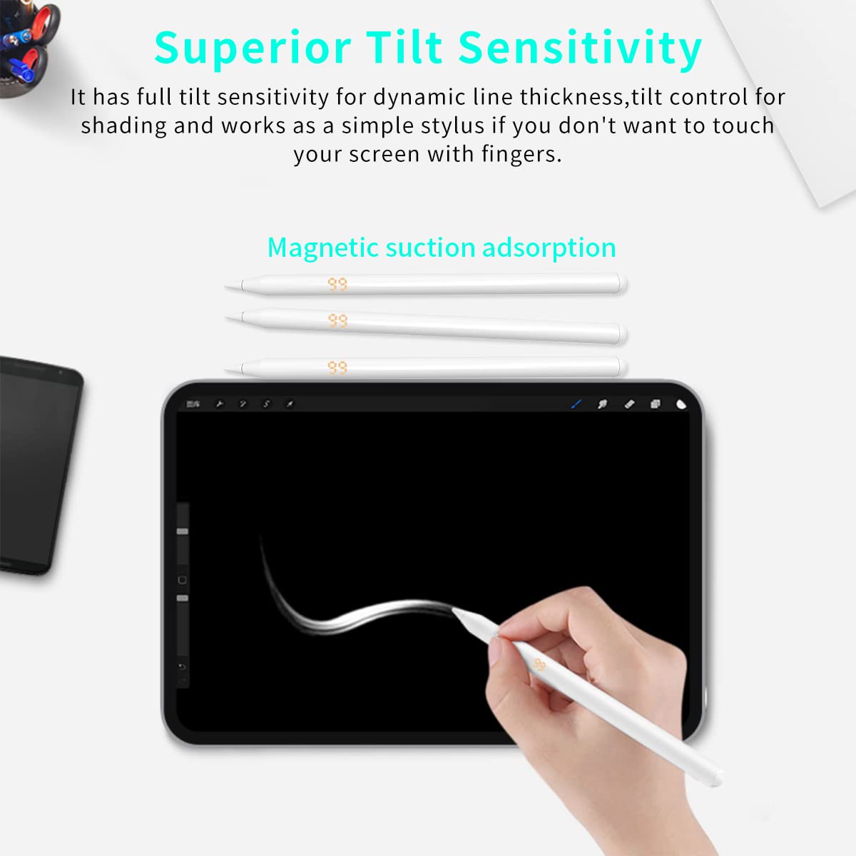 Verilux® Stylus Pen for iPad Pencil Compatible with 2018 and Later Magnet Adsorption & Digital Battery Display for Apple Pencil Alternatives Palm Rejection Smart Pen for Tablet with Tilt Sensitivity