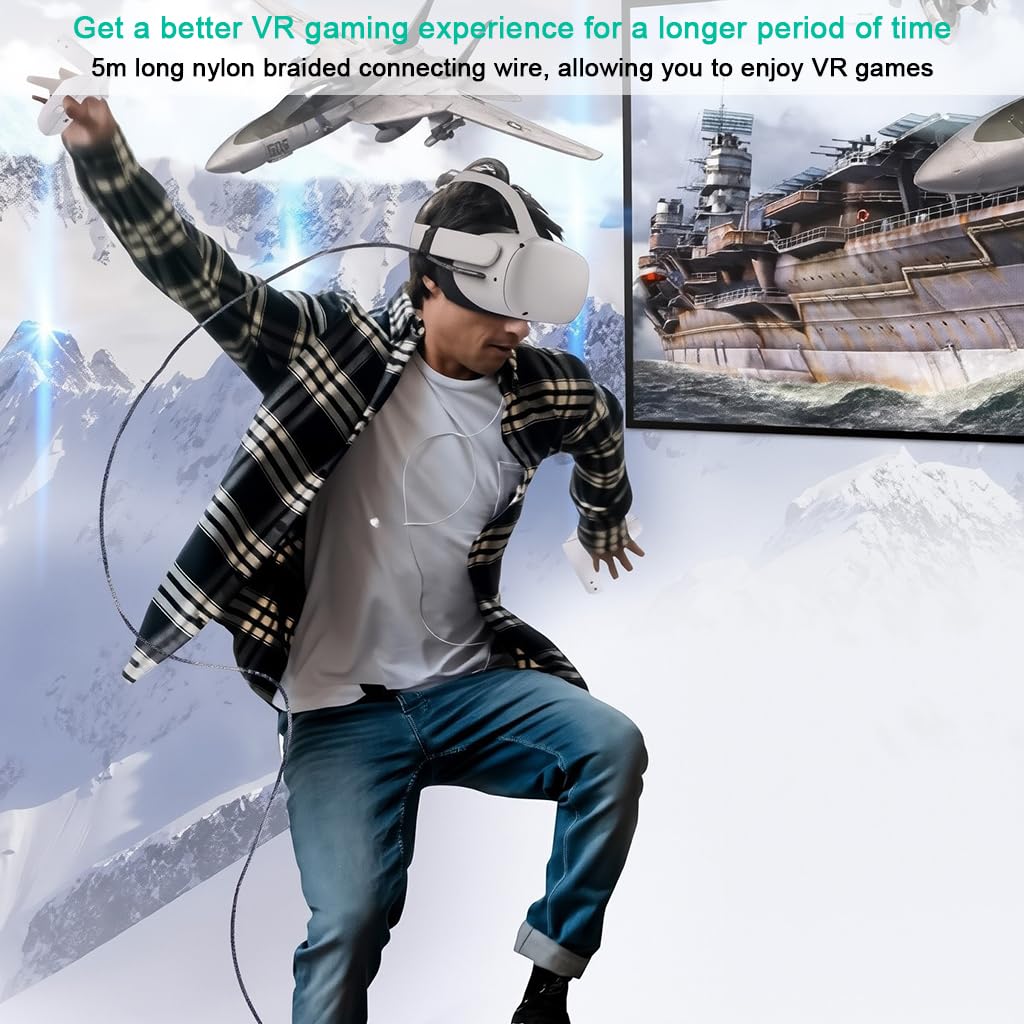 Verilux USB C Cable for Meta Quest and Pico VR featuring 16ft length & 2 in 1 design | 5Gbps data transfer