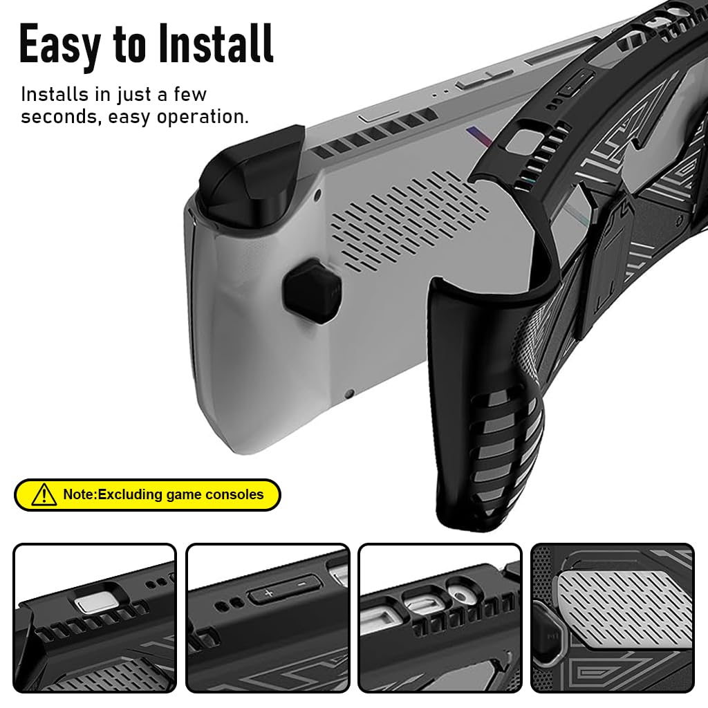 Zeitel® Case for Rog Ally, TPU Case Anti-Scratch TPU Cover for Rog Ally Protective Cover with Folding Kickstand, Non-Slip Protective Case Skin Cover for Rog Ally Game Handheld 2023 Black